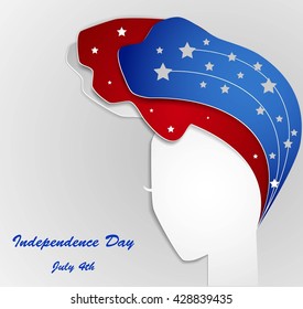 Independence day, blue and red waves with stars