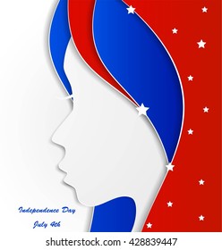 Independence day, blue and red waves with stars