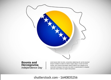 Independence day of Bosnia and Herzegovina. Creative national holiday with map design elements and country flag in circle. Modern greeting card, banner vector illustration.