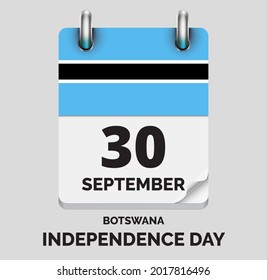 Unabhängigkeitstag, Botswana- 30. September, Tage des Jahres, flache, realistische Kalendersymbol Unabhängigkeitstag, Vektorbild mit Botsuana-Flagge