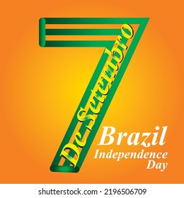 independence day of brazil, 7 de setembro creative text shape in green colure with yellow orange light color beautiful background