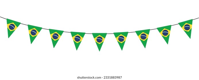 Independence Day of Brazil, bunting garland with brazilian pennants, string of triangular flags, vector decorative element