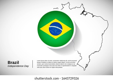 Independence day of Brazil. Creative national holiday of Brazil with map design elements and country flag in circle. Modern greeting card, banner vector illustration.