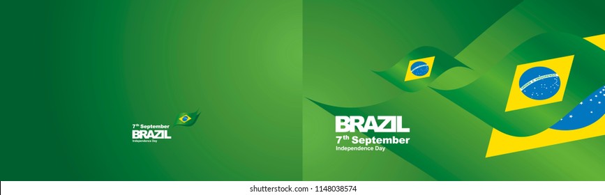 Independence Day Brazil flag ribbon two fold landscape background