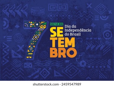 Independence Day of Brazil poster, background, flyer, and social media post with hand-drawn geometric shape grunge texture. Sete de Setembro, Dia da Independência do Brasil. Green background.