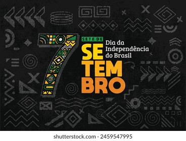 Independence Day of Brazil poster, background, flyer, and social media post with hand-drawn geometric shape grunge texture. Sete de Setembro, Dia da Independência do Brasil. Green background.