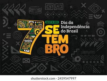 Independence Day of Brazil poster, background, flyer, and social media post with hand-drawn geometric shape grunge texture. Sete de Setembro, Dia da Independência do Brasil. Green background.