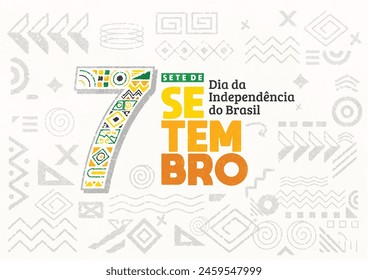 Independence Day of Brazil poster, background, flyer, and social media post with hand-drawn geometric shape grunge texture. Sete de Setembro, Dia da Independência do Brasil. Green background.