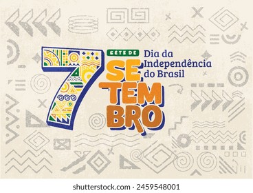 Independence Day of Brazil poster, background, flyer, and social media post with hand-drawn geometric shape grunge texture. Sete de Setembro, Dia da Independência do Brasil. Green background.