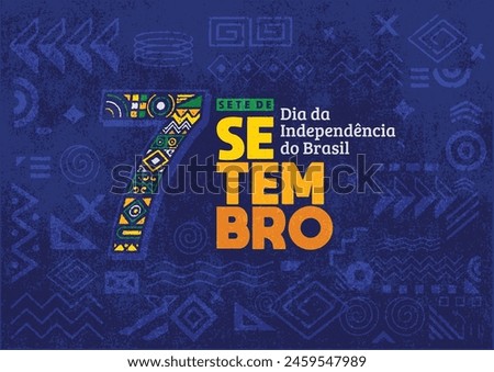 Independence Day of Brazil poster, background, flyer, and social media post with hand-drawn geometric shape grunge texture. Sete de Setembro, Dia da Independência do Brasil. Green background.