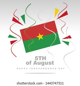 Independence Day Burkina Faso flag with confetti 5th of August isolated on white background