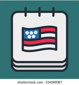 Independence Day Calendar USA Flag Minimal Flat Color Line Outline Stroke Icon Pictogram Symbol