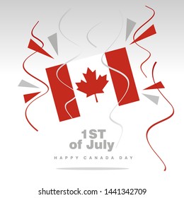 Independence Day Canada flag with confetti 1st of July isolated on white background