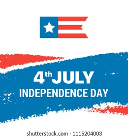 Independence Day card with American Flag. Flat vector patriotic Fourth of July illustration card