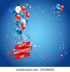 Cartão de dia da independência com balões. Fundo com estrelas para publicidade, folheto, cartões, convite e assim por diante.