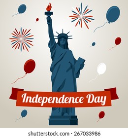 Independence day card concept with liberty statue. Vector