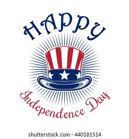 Independence Day card. Happy Independence Day. 4th of July. Uncle Sam Hat. Color icon isolated on white background. Vector illustration