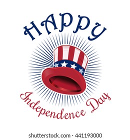 Independence Day card. Happy Independence Day. 4th of July. Uncle Sam Hat. Color icon isolated on white background. Vector illustration