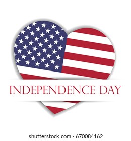 Independence Day Card. US flag in a shape of heart in the paper pocket with label Independence Day. USA 4th of July theme. Vector illustration.