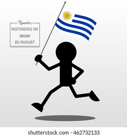 Independence day cartoon illustration black stick man hold flag of Uruguay