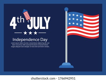 independence day celebrate with united state state of america flag and firecracker or rocket with blue background vector illustration in flat style 