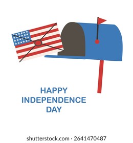 Independence day celebration with american flag and mailbox design. Independence Day, Tag, poster. Congratulatory vector illustration for e-mail newsletters, promotion of goods by mail