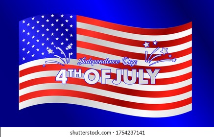 Independence day celebration banners set. 4th of july felicitation greeting cards with waving american national flag on blue background. USA country federal patriotic holiday. Vector illustration