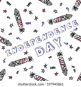 Independence day celebration card with text. Independence day. Sketchnote style