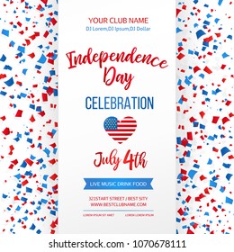 Independence day celebration. Fourth of July.Traditional American holiday greeting card, poster, flyer. Patriotic banner template. July 4th typographic design. Vector illustration