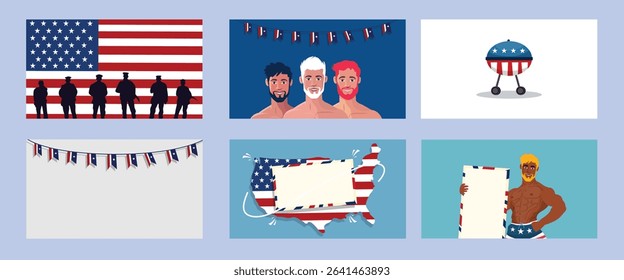 Independence Day Celebration People And Flag Bundle Set