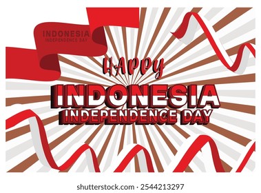 Independence Day celebration with red and white flag ribbons. Celebrating Indonesia's 79th Independence Day. Independence Day sale concept. Flat vector illustration.
