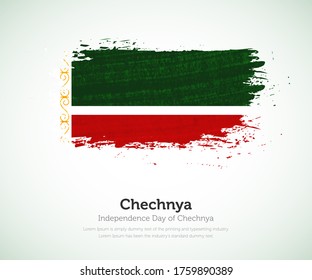 Independence day of Chechnya country. Abstract flag in shape of paint brush stroke with shiny colored background