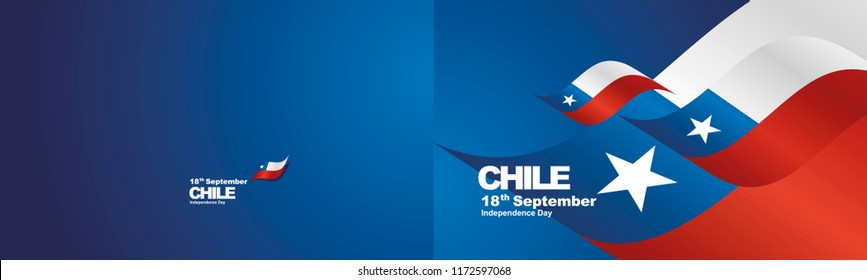 Independence Day Chile flag ribbon two fold landscape background