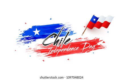 Independence Day of Chile with waving flag on grunge background.