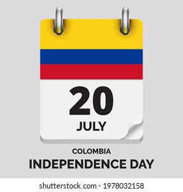 Independence Day, Colombia - july 20, days of year, flat realistic calendar icon Independence Day vector image with Colombia flag