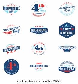 Independence Day Colored Badges set. Fourth of July United States Independence Day emblems collection. Isolated. Vector.