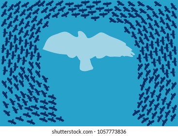 Independence Day concept, eagle and crows in sky