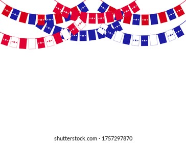 The Independence Day concept with red and blue pennants hanging above. Vector illustration. Party invitation with carnival flag garlands with some copy space for your text.