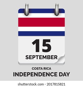 Independence Day, Costa Rica- September 15, days of year, flat realistic calendar icon Independence Day vector image with Costa Rica flag