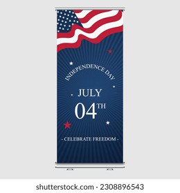 Independence day creative roll up banner design template