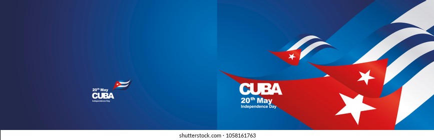 Independence Day Cuba flag ribbon two fold landscape background greeting card