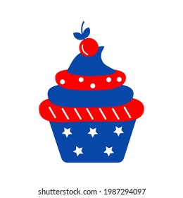 Independence day cupcake patriotic illustrations. Cute vector prints for 4th of July. Independence day design elements in the colors of the US national flag. 