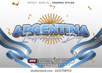 Independence Day design features Argentina text and ribbon with confetti, creating a celebratory illustration graphic on a bright background