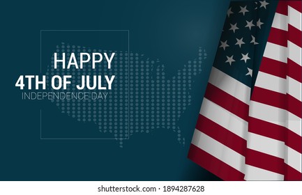 Independence day design with map and american flag. Vector illustration