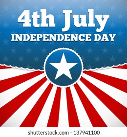 Independence day design with star button and sunburst stripes