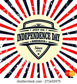 Independence day design with star button and sunburst stripes