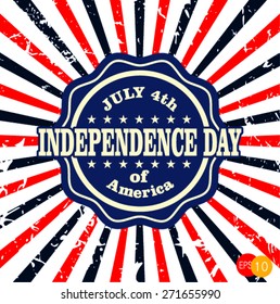 Independence day design with star button and sunburst stripes