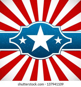 Independence day design with star label and sunburst stripes