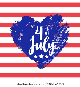 Independence day design. USA flag background and heart shape. 4th of July USA greeting card. Vector card design. Greeting badge, emblem, card, poster