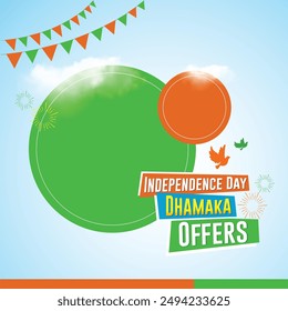 Independence Day Dhamaka Offers, August 15 India. Sale Advertising, marketing, Promotional Design Template Vector Layered